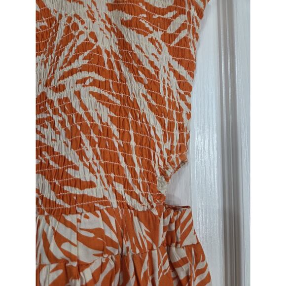 Sincerely Jules Orange Palm Leaf Tiered Cutout Ties Maxi Sundress, Women's Large - Picture 12 of 14